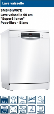 Lave Vaisselle BOSCH SMS46IW07E = 13 couverts  classe A++AA 42dB (SIRAM électroménager)