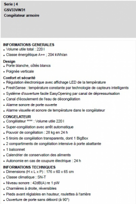 Congélateur BOSCH Armoire  220 Litres class A++  Super isolé GSV 33VW31 (SIRAM électroménager)